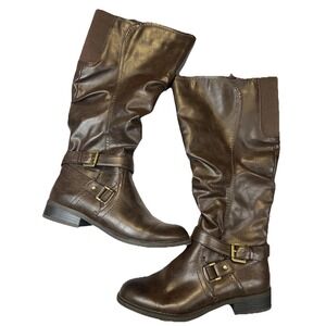 White Mountain Liona Women's Brown Leather Zip Up Riding Boots 7W-WC